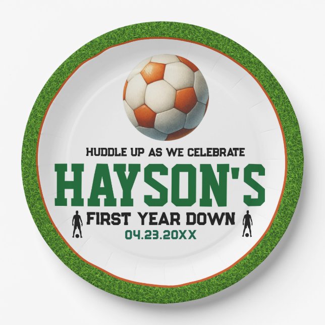 Assiettes En Carton Football première année bas 1er anniversaire fête (Devant)
