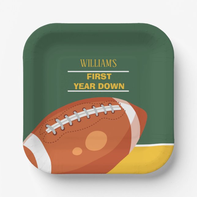 Assiettes En Carton Football Rétro Première année en bas Anniversaire (Recto)