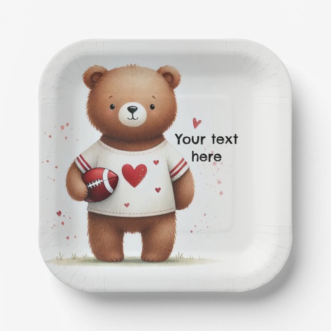 Assiettes En Carton Football Teddy Bear Valentine's 1er anniversaire (Recto)