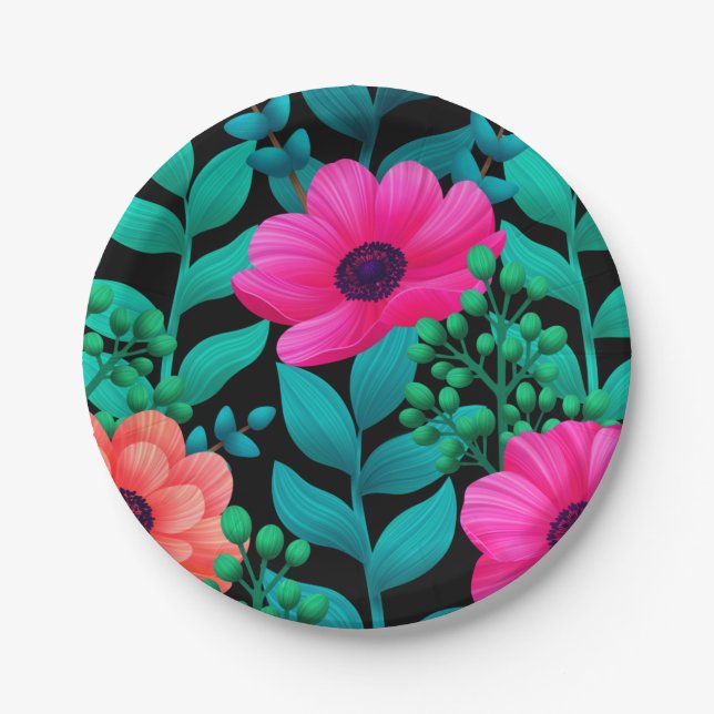 Assiettes En Carton Foral Et Glamour Motif Sans Maille Printemps Natur (Devant)