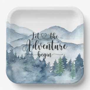 Assiettes En Carton Forest Adventure Watercolor Mountains Baby shower