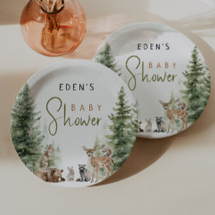 Assiettes En Carton Forêt Bois Animaux Avec Nom Baby shower