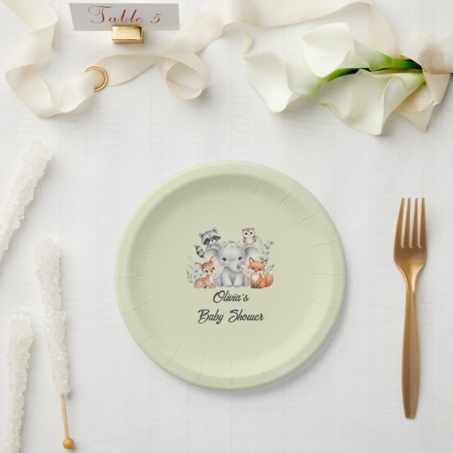 Assiettes En Carton Forêt boisée Animaux Fête de la verdure rustique (Mariage)