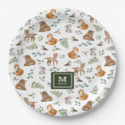 Forêt boisée mignonne Végétation Animaux Monogramm