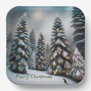 Assiettes En Carton Forêt de Noël magique