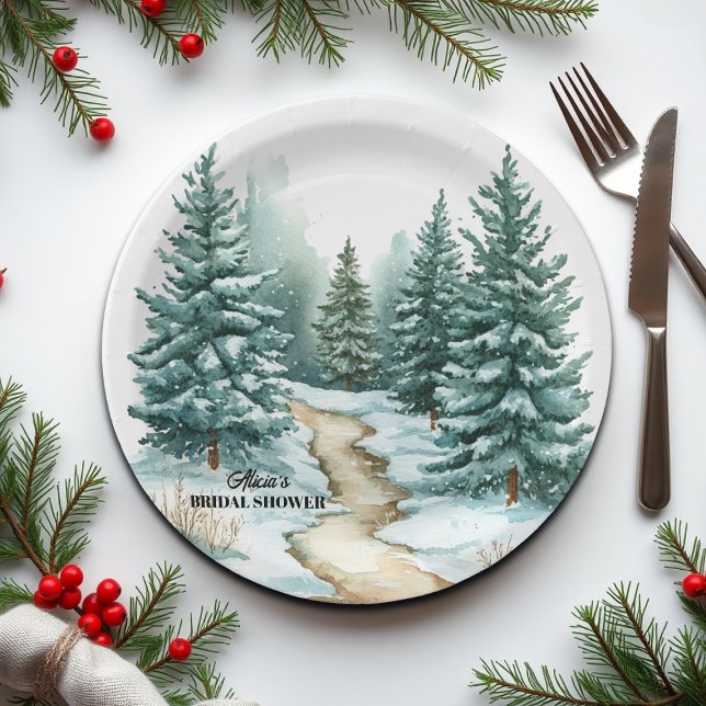 Assiettes En Carton Forêt de pins en Fête des mariées d'hiver de neige (Créateur téléchargé)