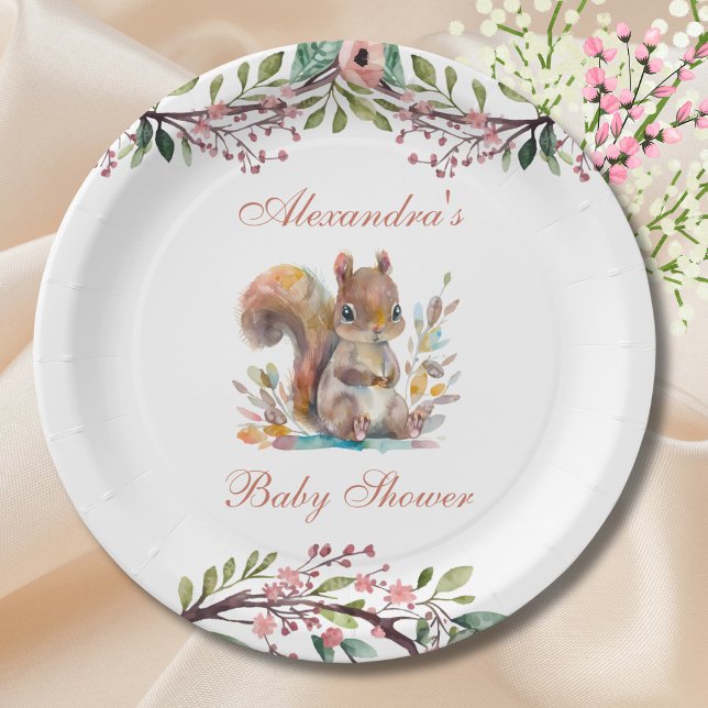 Assiettes En Carton Forêt d'écureuils mignons Baby shower de bois (Créateur téléchargé)