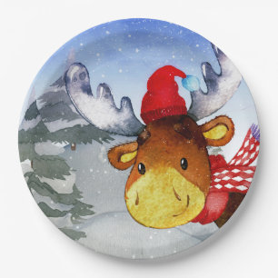 Assiettes En Carton Forêt d'hiver Amis des bois Deer Illustration