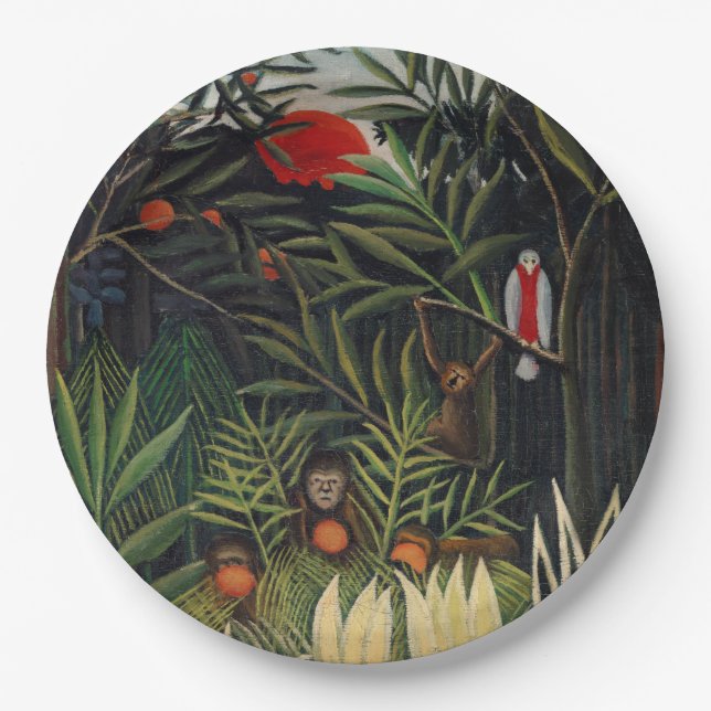 Assiettes En Carton Forêt tropicale avec singes par Henri Rousseau (Devant)