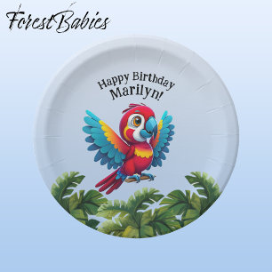 Assiettes En Carton Forêt tropicale Jungle Macaw Safari Parrot Bird