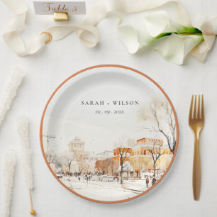 Assiettes En Carton Forgo North Dakota City Scape Mariage d'aquarelle