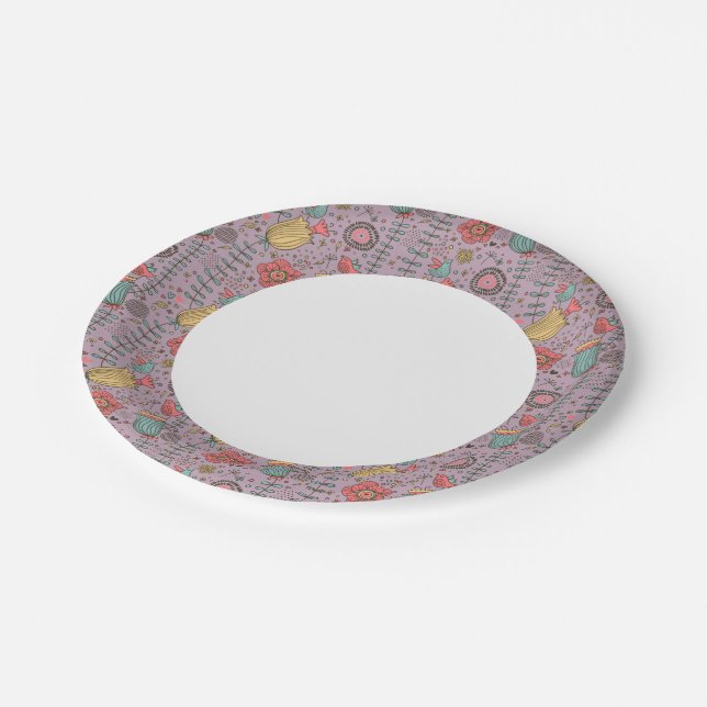 Assiettes En Carton Forme florale raffinée avec fleurs (Angle)