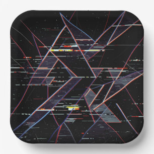 Assiettes En Carton Formes géométriques glitchcore néon sur fond noir