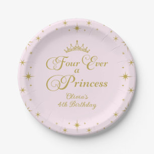 Assiettes En Carton Four Ever a Princess Gold Princess 4e anniversaire