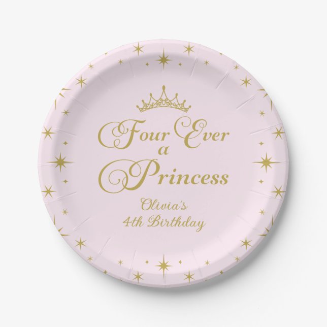 Assiettes En Carton Four Ever a Princess Gold Princess 4e anniversaire (Devant)