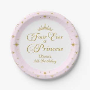 Assiettes En Carton Four Ever a Princess Gold Princess 4e anniversaire