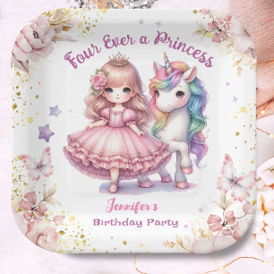Assiettes En Carton Four Ever A Princess Unicorn 4e anniversaire