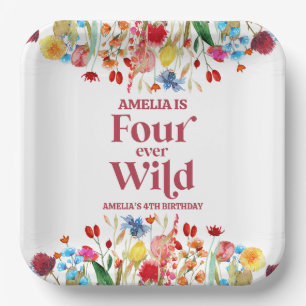 Assiettes En Carton Four Ever Wild Fleur sauvage 4e fête d'anniversair