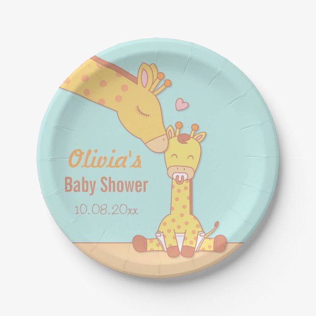 Assiettes En Carton Fournitures de Baby shower de Giraffe mignonne et  (Devant)