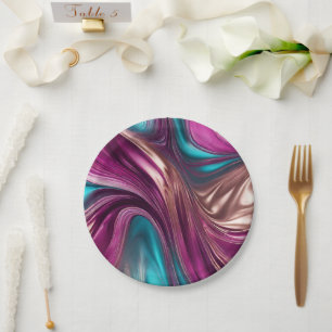 Assiettes En Carton Fournitures de fête moderne-Magenta Turquoise Or-