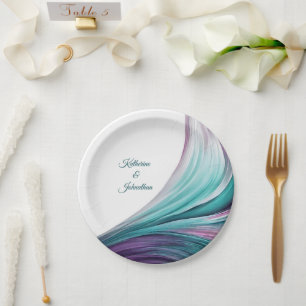 Assiettes En Carton Fournitures de fête moderne-violet et vert-