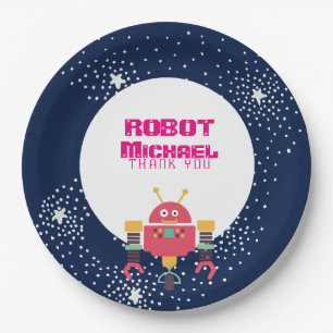 Assiettes En Carton Fournitures de la partie de ROBOT Bleu rose Étoile