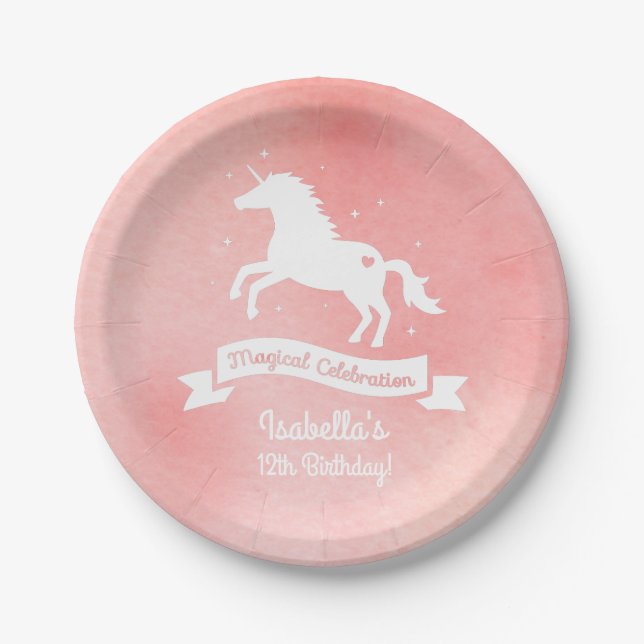 Assiettes En Carton Fournitures White Unicorn Girls Birthday Party (Devant)