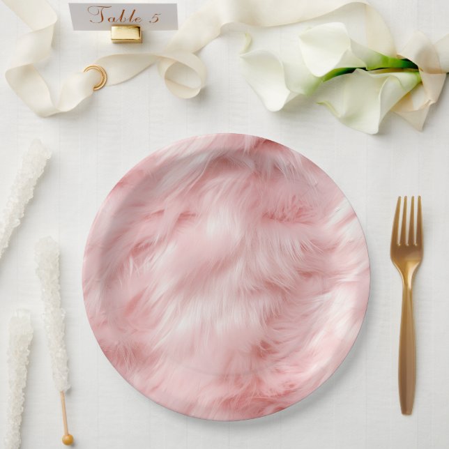 Assiettes En Carton Fourrure Animale Rose Tendre (Mariage)