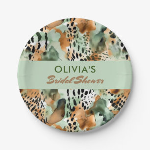 Assiettes En Carton Fourrure Motif Safari Animaux Sage Vert Beige