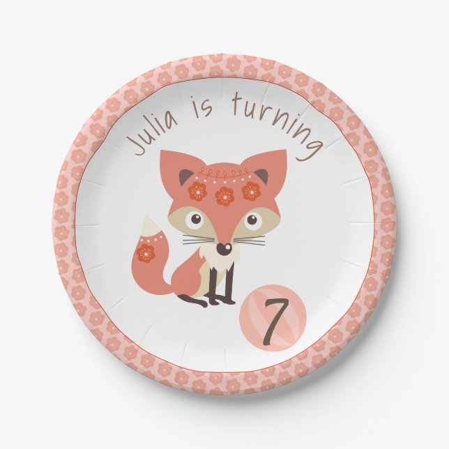 Assiettes En Carton Fox rose mignon d'anniversaire (Devant)