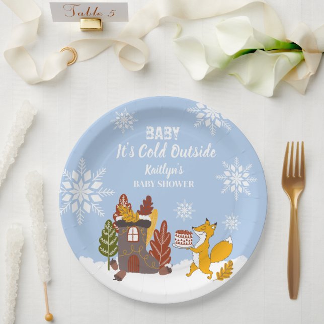 Assiettes En Carton Fox Winter Baby shower Il fait froid dehors (Mariage)