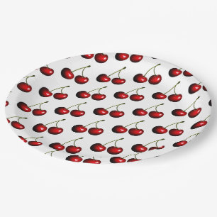 Assiettes En Carton Fraîches cerises rouges sucrées
