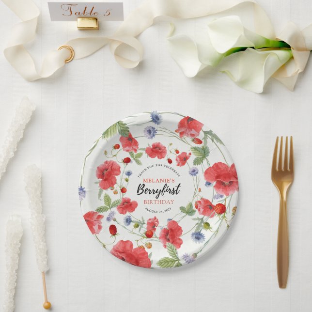 Assiettes En Carton Fraise 1er anniversaire | Berry First (Mariage)