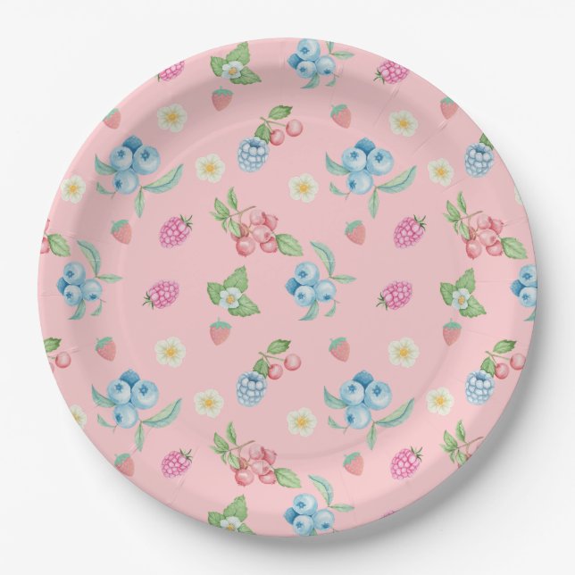 Assiettes En Carton fraise 1er anniversaire Berry premier rose (Devant)