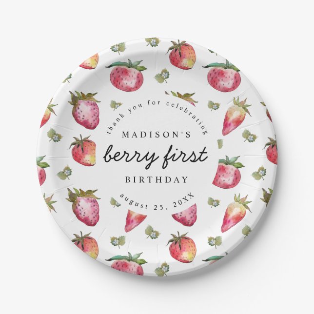 Assiettes En Carton Fraise 1er Anniversaire Fête Berry First Sweet (Devant)