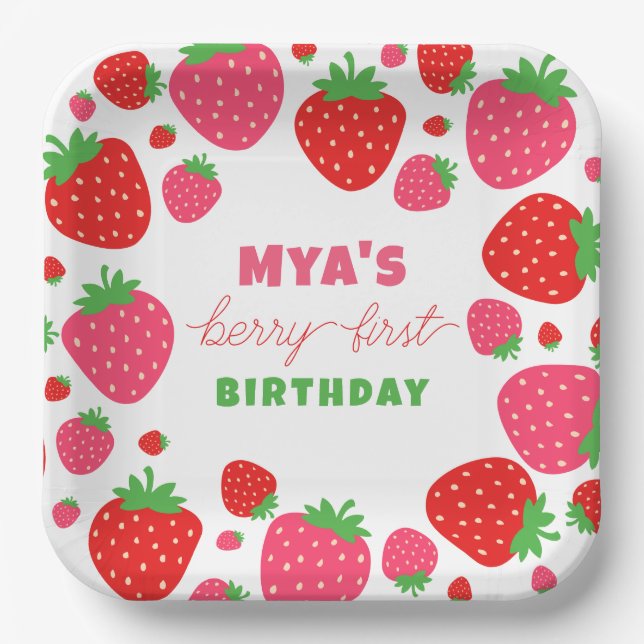 Assiettes En Carton Fraise Berry Premier Plaques de papier d'anniversa (Recto)