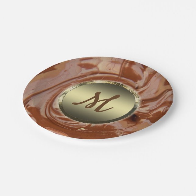 Assiettes En Carton Fraisé chocolat cacao tourbillon dessert brun (Angle)