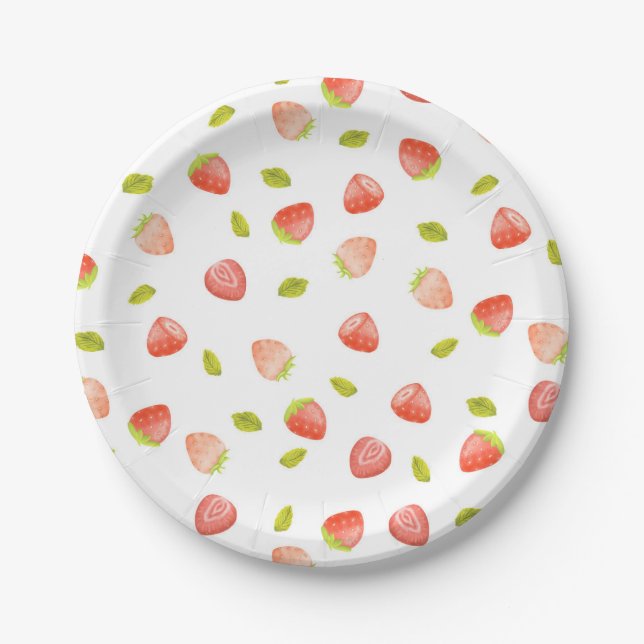 Assiettes En Carton Fraise d'aquarelle fête d'anniversaire (Devant)