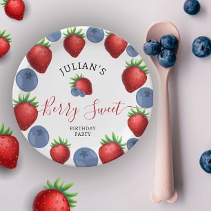 Assiettes En Carton Fraise et bleuets Fille Anniversaire