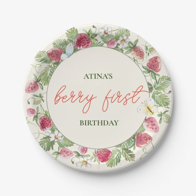 Assiettes En Carton Fraise Floral Fille Berry Premier anniversaire (Devant)