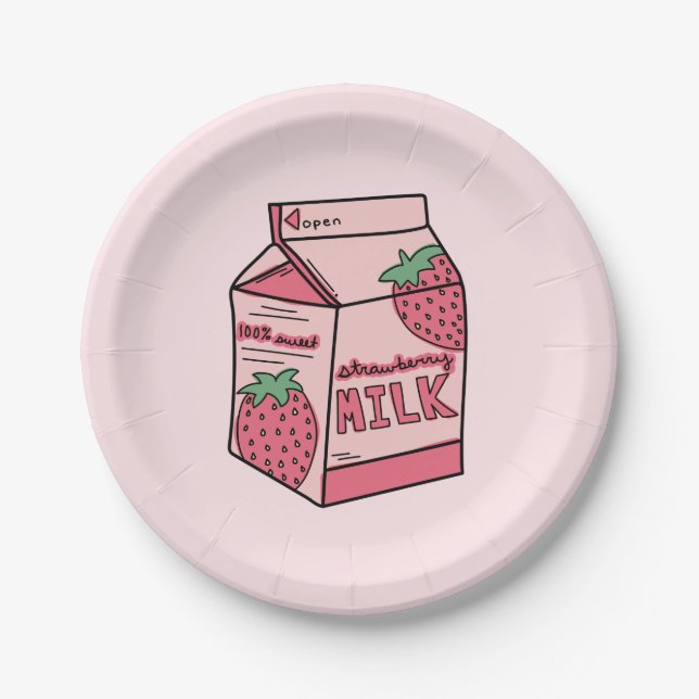 Assiettes En Carton Fraise mignonne Lait Fête Anniversaire (Devant)