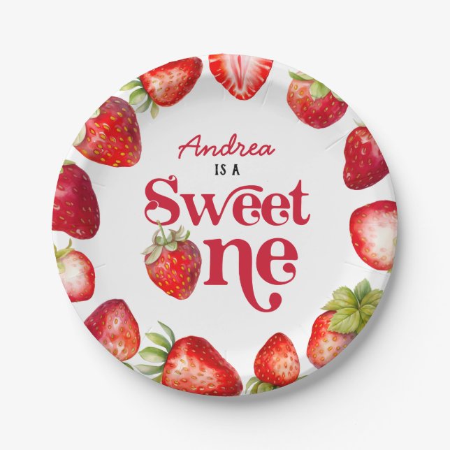 Assiettes En Carton Fraise moderne Sweet One First Birthday Girls (Devant)