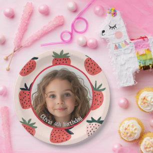 Assiettes En Carton Fraise Photo personnalisée et nom Plaque papier