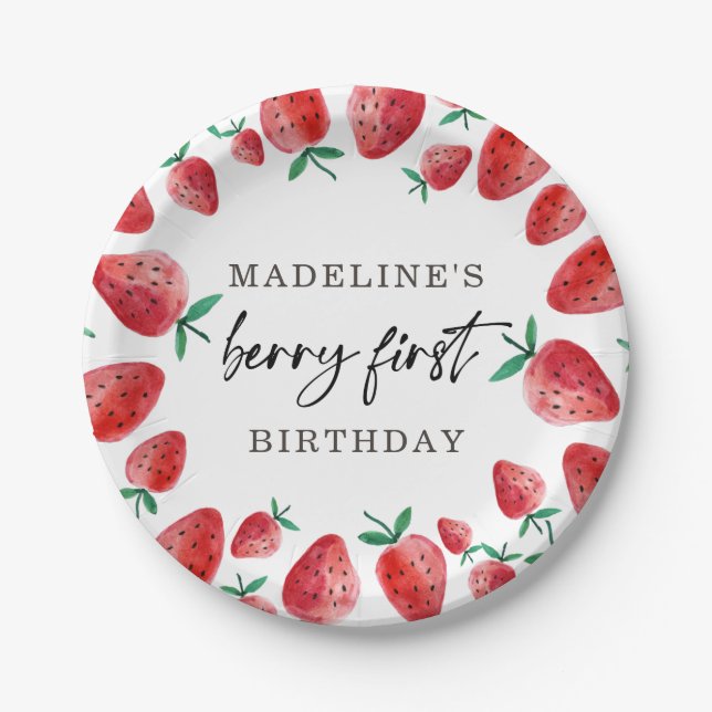 Assiettes En Carton Fraise premier anniversaire 1er Berry Sweet Girl P (Devant)