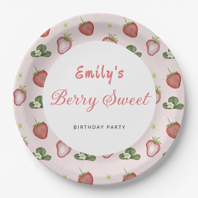 Assiettes En Carton Fraise Premier anniversaire Fille fête (Devant)