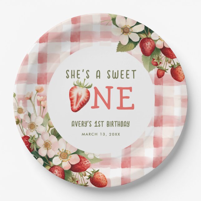 Assiettes En Carton Fraise première fête d'anniversaire Berry (Devant)