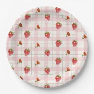 Assiettes En Carton Fraise rose Berry Sweet En vichy Parti