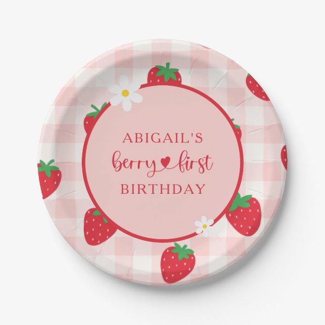 Assiettes En Carton Fraise rose Berry Sweet Plaque de papier d'anniver (Devant)