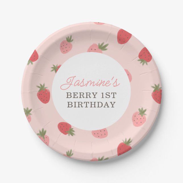 Assiettes En Carton Fraise rose fête d'anniversaire (Devant)