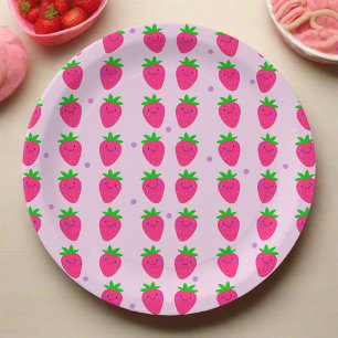 Assiettes En Carton Fraise rose mignonne fête d'anniversaire
